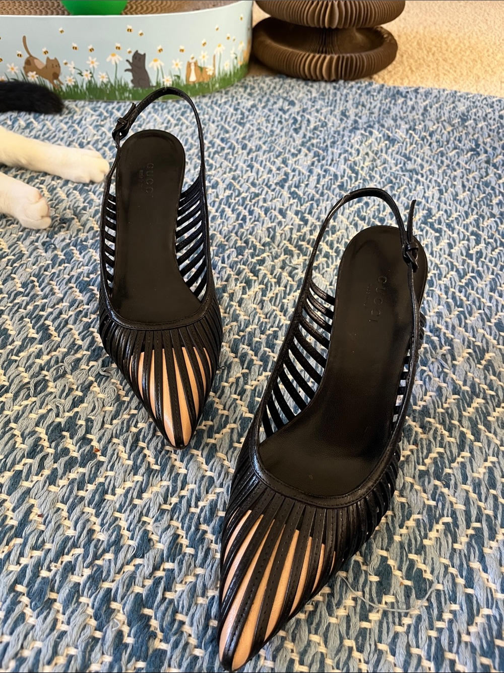 Gucci Black Strappy Pointed Slingback Pumps never worn